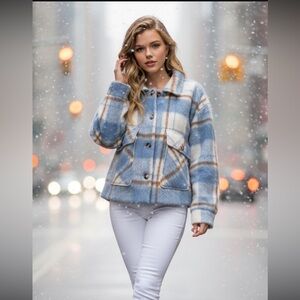 Plaid Blue and White Women's Jacket